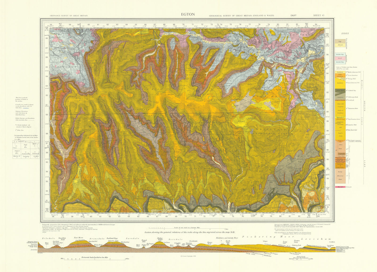 Egton. Vintage geological survey map. Sheet 43. Yorkshire North York Moors 1966